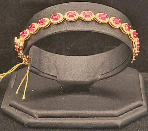 Yael Rubin Ruby & Diamond Tennis Bracelet, 7.26ctw Rubies, .925 Silver/Gold Overlay, GGA Appraised