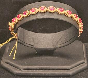Yael Rubin Ruby & Diamond Tennis Bracelet, 7.26ctw Rubies, .925 Silver/Gold Overlay, GGA Appraised