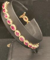 Yael Rubin Ruby & Diamond Tennis Bracelet, 7.26ctw Rubies, .925 Silver/Gold Overlay, GGA Appraised - 2