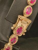 Yael Rubin Ruby & Diamond Tennis Bracelet, 7.26ctw Rubies, .925 Silver/Gold Overlay, GGA Appraised - 3