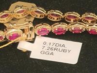 Yael Rubin Ruby & Diamond Tennis Bracelet, 7.26ctw Rubies, .925 Silver/Gold Overlay, GGA Appraised - 5