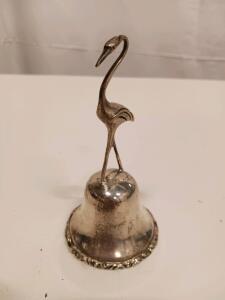 Sterling Silver Bell with Crane Finial and Ornate Base Unable to Verify