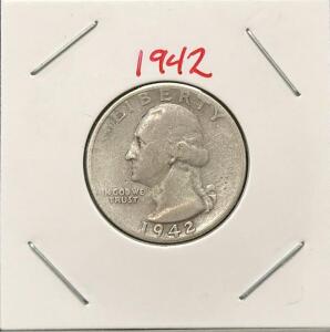 1942-S Washington Quarter, 90% Silver, San Francisco Mint, Circulated, in 2x2 Coin Flip