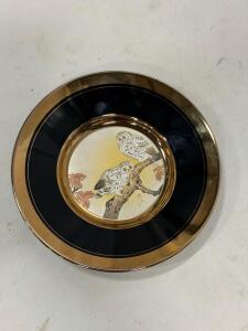 Dynasty Gallery Original Chokin Collection Japan Plate, Two Owls, Gold & Silver, 8"
