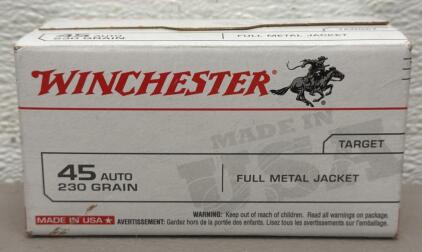 Winchester USA White Box .45 ACP 230gr FMJ Ammunition, 100 Rounds