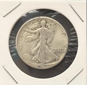 Walking Liberty Half Dollar 90% Silver, Circulated, 30.6mm, 12.5g, Eagle Reverse