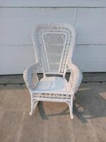 White Handwoven Wicker Rocking Chair, Victorian Style, High Back, Wooden Frame - 2