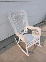 White Handwoven Wicker Rocking Chair, Victorian Style, High Back, Wooden Frame - 3