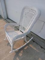 White Handwoven Wicker Rocking Chair, Victorian Style, High Back, Wooden Frame - 4