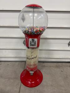 Gumball Wizard Spiral Vending Machine, 25&cent;, 54" Tall, Red, 14" Globe, Holds 1" Balls