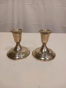 Towle Sterling Plated Silver Candlestick Holders, Model 50, Weighted & Reinforced, 4" Tall