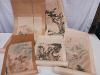 Set of 5 Japanese/Chinese Landscape Hanging Scrolls, Ink & Watercolor, Signed with Seal - 2