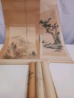 Set of 5 Japanese/Chinese Landscape Hanging Scrolls, Ink & Watercolor, Signed with Seal - 3