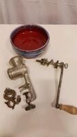Universal Manual Meat Grinder with Attachments and Hand-Thrown Ceramic Bowl - 2
