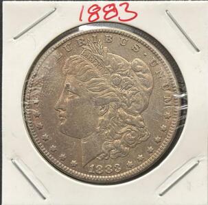 1883 Morgan Silver Dollar, U.S. $1, 90% Silver, Circulated, In 2x2 Holder