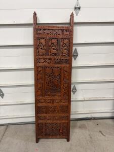 Hand-Carved Teak Wood Decorative Panel &ndash; Wildlife & Floral Motifs, 72x20in, Hinged, Traditional Style