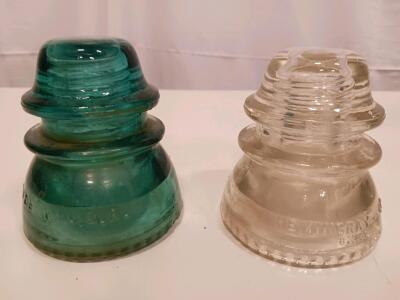 Hemingray-64 Clear Glass & Aqua U.S.A. Insulator Lot, Telegraph/Power Line, Vintage Utility