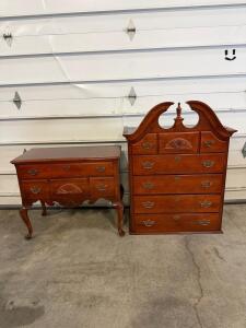 Traditional Cherry Highboy Chest and Lowboy Dresser Set, Chippendale Style, Brass Hardware