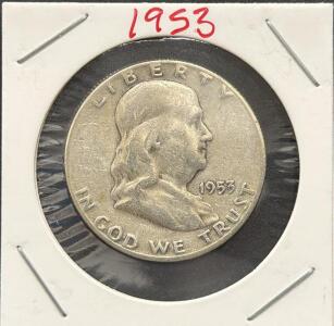 1953-S Franklin Half Dollar, 90% Silver, San Francisco Mint, Circulated