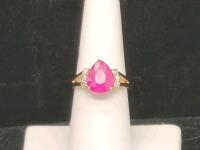 Yael Rubin 925 Sterling Silver Gold Overlay Ring with 3.30 ct Pear-Cut Ruby and 0.27 ct Diamonds