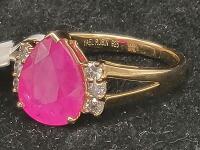 Yael Rubin 925 Sterling Silver Gold Overlay Ring with 3.30 ct Pear-Cut Ruby and 0.27 ct Diamonds - 3