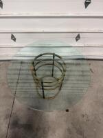 Round Glass Coffee Table with Geometric Gold Metal Base, 36" Diameter, Modern Design - 2