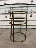 Round Glass Coffee Table with Geometric Gold Metal Base, 36" Diameter, Modern Design - 3