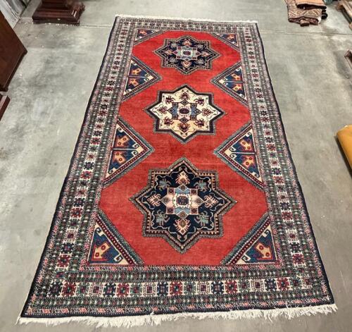 Hand-Knotted Wool Area Rug, 8x5 ft, Caucasian Kazak Style, Geometric Medallion Pattern
