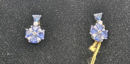 Tanzanite & Diamond Drop Earrings, 2.68ctw Tanzanite, 0.14ctw Diamond, 925 Sterling Silver, GGA Cert