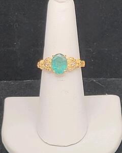 Oscar Friedman 1.69ctw Emerald & Diamond Ring .925 Silver Gold Overlay, GGA Certified