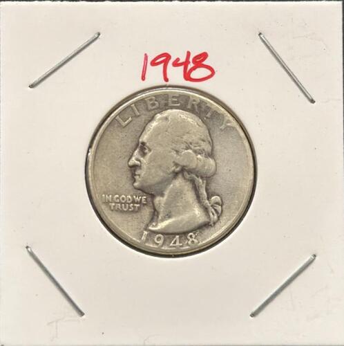 1948 Washington Quarter 90% Silver, 25c, Red Paint Obverse, in Stapled Holder