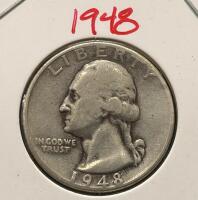 1948 Washington Quarter 90% Silver, 25c, Red Paint Obverse, in Stapled Holder - 3