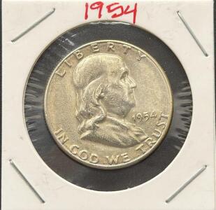 1954-S Franklin Half Dollar 90% Silver, San Francisco Mint, Circulated, Liberty Bell Reverse