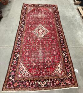 Hand-Knotted Persian Rug, 8'0" x 5'5", Red Field with Floral Medallion