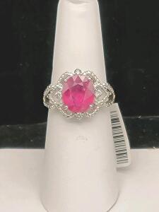 Ruby & Diamond Ring 3.64ctw Oval Natural Ruby, 0.17ctw Diamonds, 925 Sterling Silver, GGA Appraisal