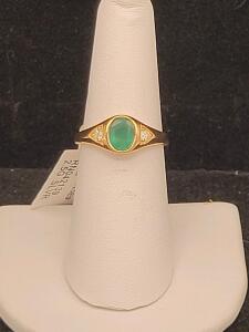 Oscar Friedman Sterling Silver Ring with 0.96 ct Emerald and Diamond Accents