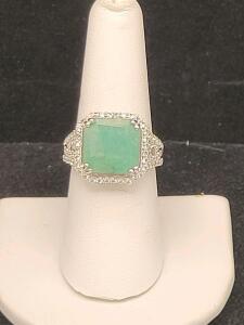 Sterling Silver Ring with 7.75ct Dyed Emerald, 0.90ct Sapphire Accents, GGACC8043 Appraisal
