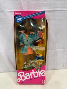 1990 Mattel Barbie All American Christie Doll 9422 NRFB 2 Reebok Shoes Game Piece