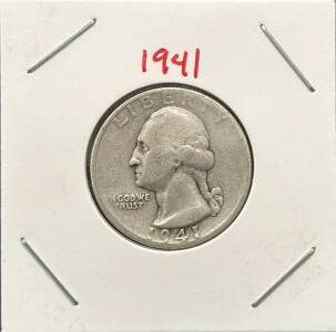 1941-S Washington Quarter, 90% Silver, San Francisco Mint, Circulated, Eagle Reverse