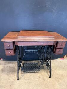Singer Treadle Sewing Machine with Cabinet, Four Drawers, Cast Iron Base, Vintage