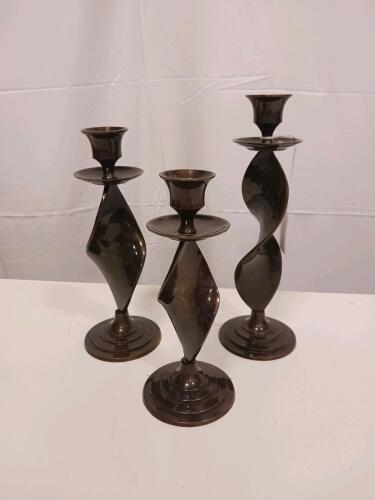 Set of 3 Mid-Century Modern Sculptural Metal Candle Holders
