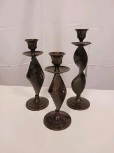 Set of 3 Mid-Century Modern Sculptural Metal Candle Holders
