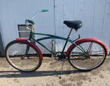 Classic Single-Speed Cruiser Bicycle, 26" Wheels, Green Frame, Red Fenders, Coaster Brake
