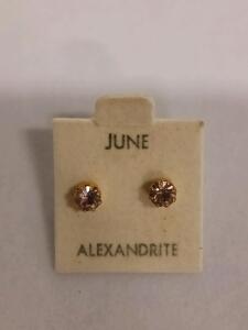 June Alexandrite Stud Earrings, Sterling Silver, 2mm Round Synthetic Stones