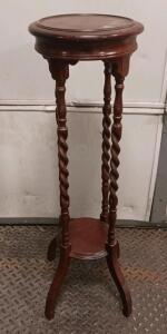 Antique Oak Plant Stand with Barley Twist Legs, Early 20th Century, 32" Tall