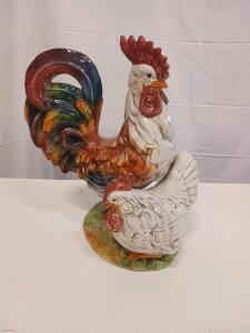 Vintage Multicolor Ceramic Rooster & Hen Figurine &ndash; 12" Farmhouse Decor, Glossy Finish