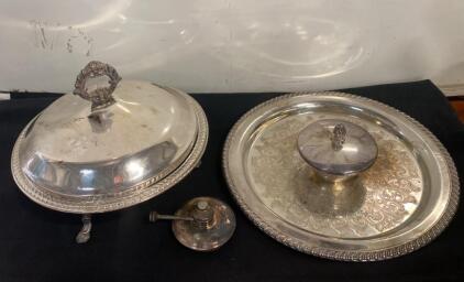 Silver-Plated Ornate Chafing Serving Dishes with Burner, Scroll Handle, 17" Oval Tray