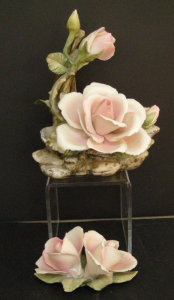E&R Golden Crown Porcelain Rose Figurines, Hand-Painted, Made in Italy