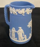 Crystal Cathedral Ministries - Bird - Jasperware-Style Blue Pitcher Classical Motif 6.5&rdquo; w/ Inscription - 5