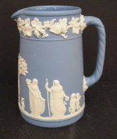 Crystal Cathedral Ministries - Bird - Jasperware-Style Blue Pitcher Classical Motif 6.5&rdquo; w/ Inscription - 6